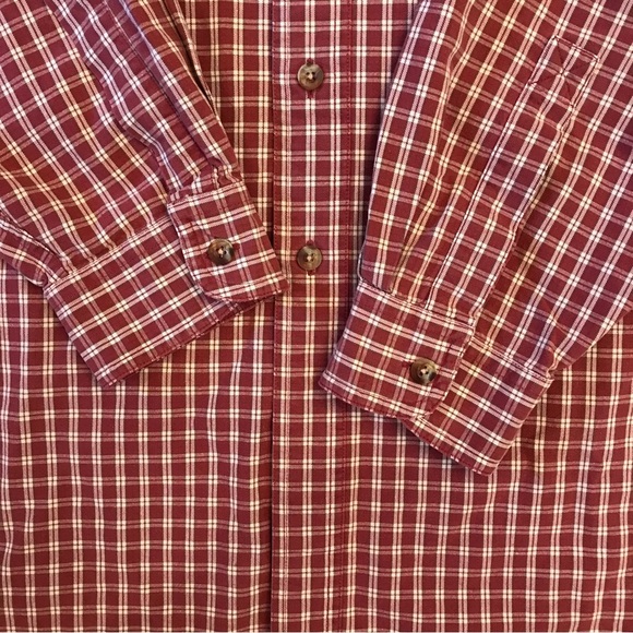 LL Bean Mens Long Sleeve Shirt Size Large Burgundy Check Plaid Cotton Button Up - Picture 9 of 9
